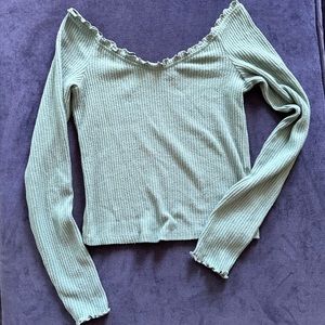 Teal A&F Long Sleeve Crop Top